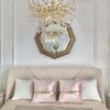 Decorative pillow with golden belt, for sofa, for bedroom, for living room, pink, gold