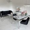 Design glamor table with a glass top, steel, modern, silver ELITE