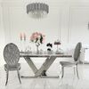 Stół srebrny z marmurowym białym blatem do jadalni glamour, ekskluzywny, nowoczesny LV COLLECTION