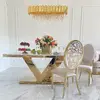 Exclusive glamor dining table, modern, with white marble, gold LV COLLECTION