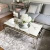 Glamor coffee table in New York style, stainless steel, white marble top OSKAR SILVER OUTLET 2