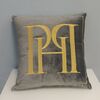 PH pillow 40x40 with a gray logo in a velor fabric with gold embroidery