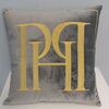PH pillow 40x40 with a gray logo in a velor fabric with gold embroidery