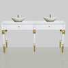 Glamorous bathroom console for wooden washbasins with drawers, white and gold, QUEEN
