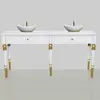 Glamorous bathroom console for wooden washbasins with drawers, white and gold, QUEEN