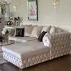 Luksusowa sofa narożna pikowana, beżowa do salonu, narożnik z funkcją spania, prawostronny, rozkładany  MILANO POEKSPOZYCYJNY 275cm