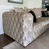 Luksusowa sofa narożna pikowana, beżowa do salonu, narożnik z funkcją spania, prawostronny, rozkładany  MILANO POEKSPOZYCYJNY 275cm