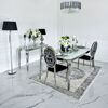 Design glamor table with a glass top, steel, modern, silver ELITE