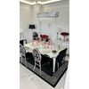 Design glamor table with a glass top, steel, modern, silver ELITE