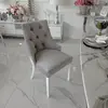 Krzesło glamour klasyczne do jadalni, drewniane, tapicerowane, pikowane, biała noga LIVORNO OUTLET