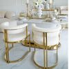 Designer glamor chair, gold, boucle, for the dining room, modern, half-round, for the dressing table, steel MARCO