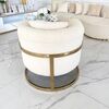 Modern, stylish, designer glamor armchair for the living room and dining room, beige and gold boucle BENT