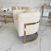 Modern, stylish, designer glamor armchair for the living room and dining room, beige and gold boucle BENT