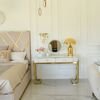 Glamor console, dressing table for the bedroom, for the dressing room, modern, beige, with a drawer, with a gold mirror AMORE
