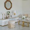 Round beige gold pouffe with DIAMOND patterns