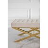 Upholstered pouffe, quilted steel, beige velor, gold cross GABY L
