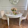 Stylish extendable table, wooden, gloss, lacquered for the dining room, glamor, round white ELEGANCE
