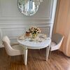 Stylish extendable table, wooden, gloss, lacquered for the dining room, glamor, round white ELEGANCE