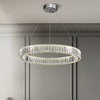 Crystal chandelier, ring, silver, modern glamor pendant lamp for the living room, adjustable ECLIPSE