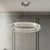 Crystal chandelier, ring, silver, modern glamor pendant lamp for the living room, adjustable ECLIPSE