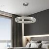 Crystal chandelier, ring, silver, modern glamor pendant lamp for the living room, adjustable ECLIPSE