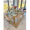 Designer dining table, glamor, with a glass top, steel, gold ELITE OUTLET