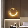 Lampa wisząca kryształowa złota glamour, pojedynczy designerski okrągły zwis nad wyspę MOON