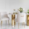 Krzesło beżowe glamour na złotych nogach z kołatką do jadalni, toaletki, nowoczesne, tapicerowane, designerskie PALOMA
