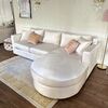 Modern glamor corner sofa, for the living room, rounded, convertible, beige, comfortable corner boucle PARIS