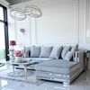 Corner sofa with slats, modern corner, for the living room, extendable, designer silver with slats MONACO