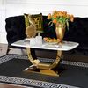 Glamor coffee table for the living room with a white marble top, gold ART DECO