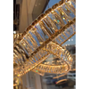 CRYSTAL 5 glamorous crystal chandelier, modern, designer, oblong hanging lamp, gold rings