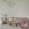 Designer Armchair, velvet, pink, gold FLOWER