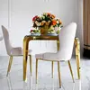 Stół złoty z białym szklanym blatem do jadalni, glamour, stalowy, designerski ELITE