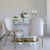 Glamor chair with armrests, modern, upholstered, designer, for the dining room, for the dressing table, beige gold SAVOY