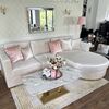 Modern glamor corner sofa, for the living room, rounded, convertible, beige, comfortable corner boucle PARIS