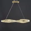 Żyrandol kryształowy złoty nowoczesny, duża podłużna lampa wisząca nad stół LILIBET L