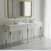 Glamorous bathroom console for wooden washbasins with drawers, white and gold, QUEEN