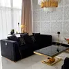 Luksusowa czarna sofa welwetowa złota 3 osobowa MONTE CARLO z ekspozycji