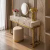 Glamor console, dressing table for the bedroom, for the dressing room, modern, beige, with a drawer, with a gold mirror AMORE