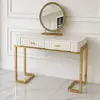 Glamor console, dressing table for the bedroom, for the dressing room, modern, beige, with a drawer, with a gold mirror AMORE