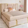 Upholstered glamor bed, modern, with a gold slat, beige 180x200cm EMPORIO