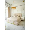 Upholstered glamor bed, modern, with a gold slat, beige 180x200cm EMPORIO