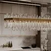 Żyrandol kryształowy złoty podłużny, duża ekskluzywna lampa wisząca nad stół BULGARI L 100cm