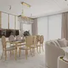 Designer dining table, glamor, with a glass top, steel, gold ELITE