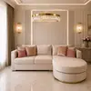 Modern glamor corner sofa, for the living room, rounded, convertible, beige, comfortable corner boucle PARIS
