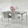 Design glamor table with a glass top, steel, modern, silver ELITE