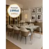 Designerski stół glamour ze szklanym blatem na tle roślin, dodający świeżości i elegancji. Meble na zamówienie od Primavera Home.