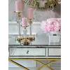 Konsola lustrzana CHICAGO GOLD glamour stalowa złota w stylizacji przy oknie, wpuszczająca światło do pomieszczenia. Aranżacja nowoczesnego wnętrza od Primavera Home.