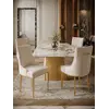 Perspektywa ukazująca Designer Italian-Style Chair in Beige and Gold BUBBLE w kontekście stylowego wystroju. Ekspozycja w salonie od Primavera Home.